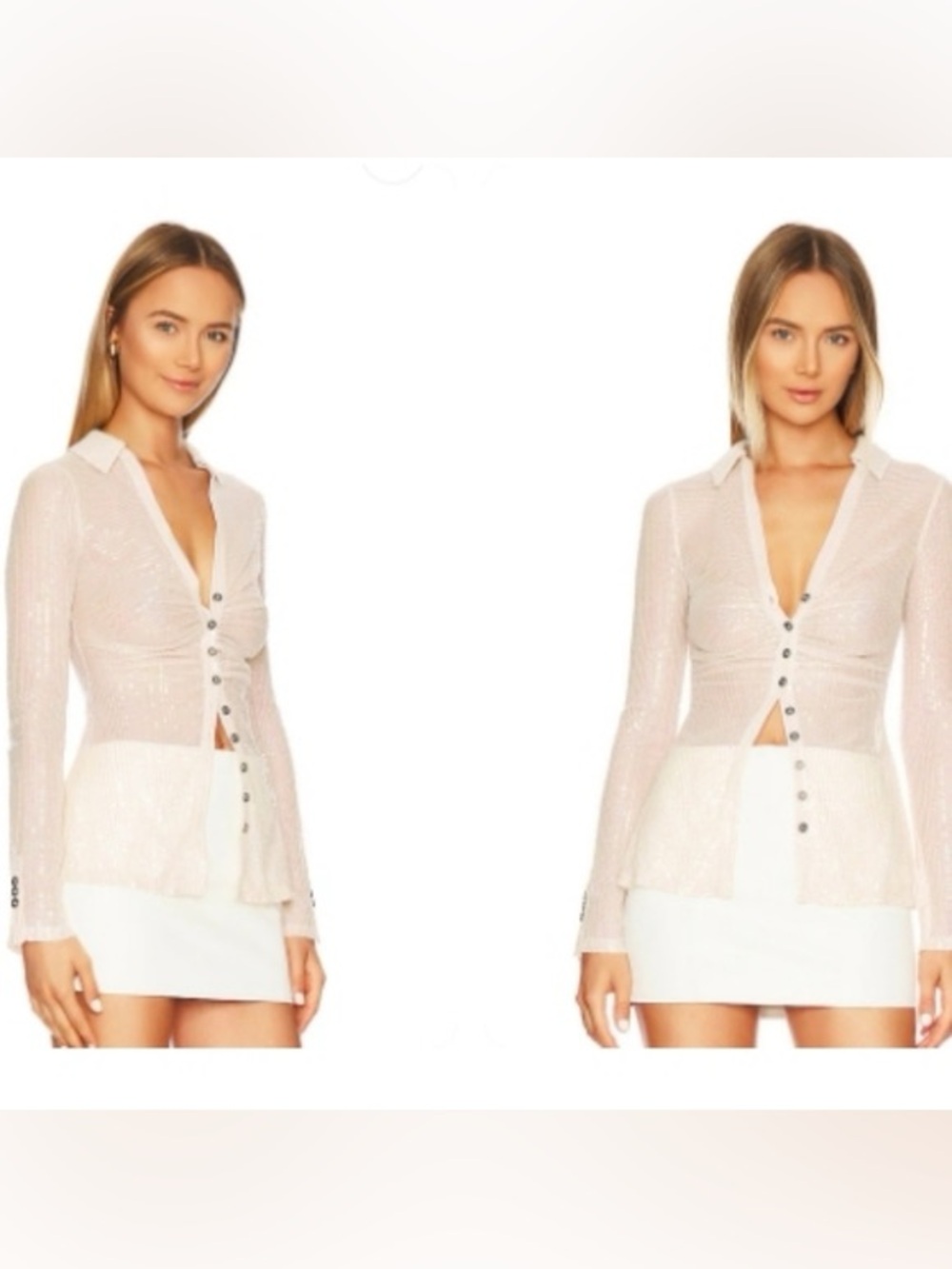 Free People Sequin Ruched Shirt | Champagne Dream | Size M | NWT